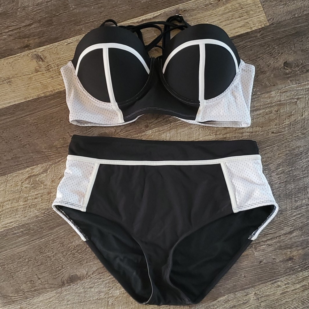 Bongo black white two pieces swim suit bikini women New